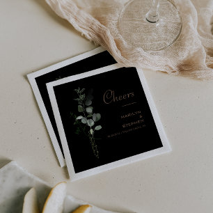 Guardanapo De Papel Casamento Preto de Mínimo Eucalyptus Cheers