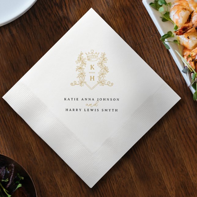 Guardanapo De Papel Casamento preto de ouro branco com crista monográf (Criador carregado)