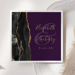 Guardanapo De Papel Casamento Preto Dourado Profundo Roxo Agate Script
