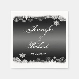 Guardanapo De Papel Casamento Preto e Branco com Floco de Neve