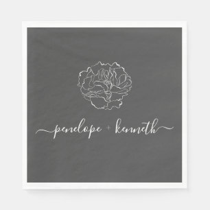 Guardanapo De Papel Casamento preto e branco com flores de script mini