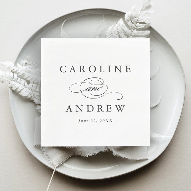 Guardanapo De Papel Casamento Preto e Branco com Letra Elegante (Criador carregado)