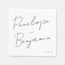 Guardanapo De Papel Casamento preto e branco com manuscrito moderno