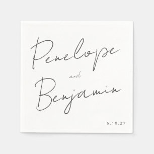 Guardanapo De Papel Casamento preto e branco com manuscrito moderno