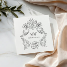 Guardanapo De Papel Casamento Preto e Branco com Monograma Gothic Cres