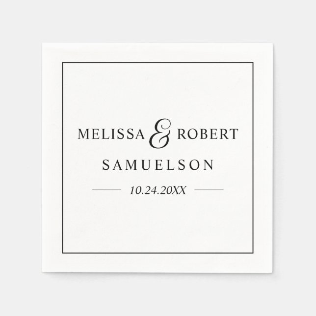 Guardanapo De Papel Casamento Preto e Branco com NOME Moderno Personal (Frente)