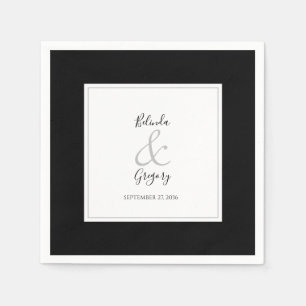 Guardanapo De Papel Casamento preto e branco do monograma elegante