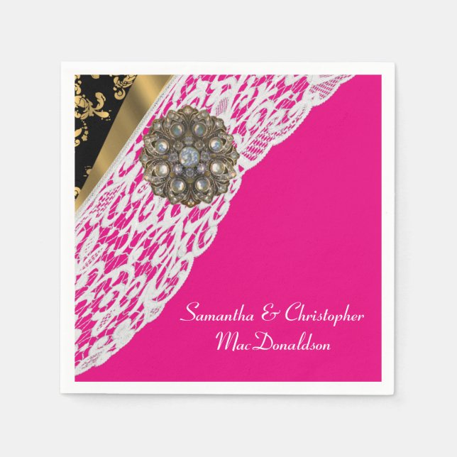 Guardanapo De Papel Casamento preto-e-branco-dourado (Frente)