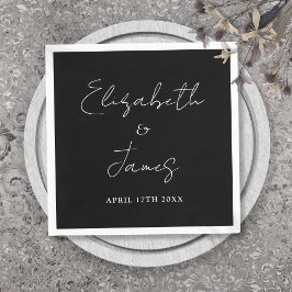 Guardanapo De Papel Casamento Preto e Branco em Script Minimalista Mod
