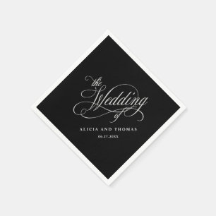 Guardanapo De Papel Casamento preto e de prata da caligrafia elegante