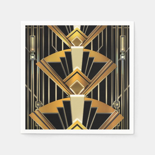 Guardanapo De Papel Casamento Preto e Dourado Art Déco Glam Gatsby dos (Frente)