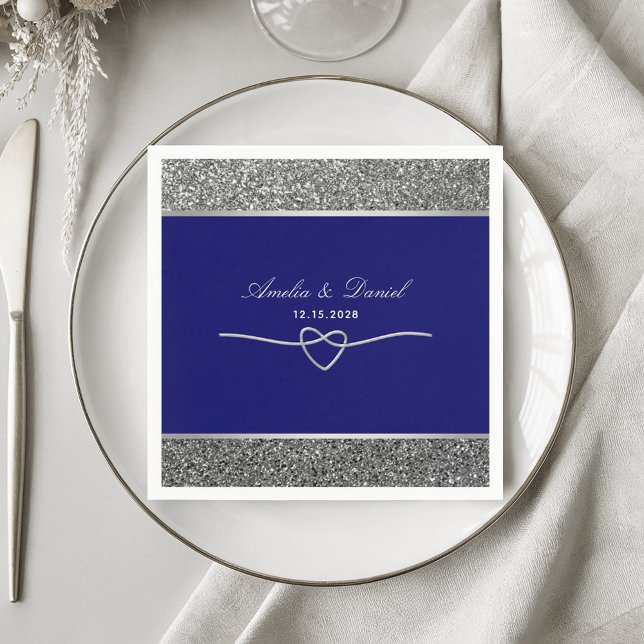 Guardanapo De Papel Casamento Real Azul de Prata Elegante Napkins (Criador carregado)