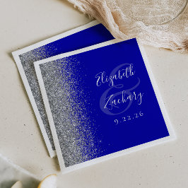Guardanapo De Papel Casamento Real Azul Silver Glitter Napkins