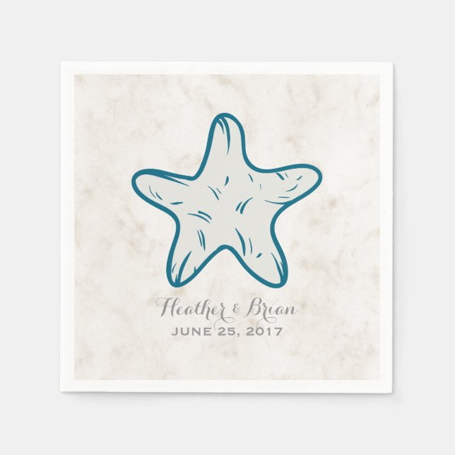 Guardanapo De Papel Casamento Real Blue Rustic Starfish (Frente)