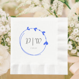Guardanapo De Papel Casamento Real Blue Simple Heart Wreath Monogramas