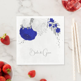 Guardanapo De Papel casamento real com flores brancas e azuis