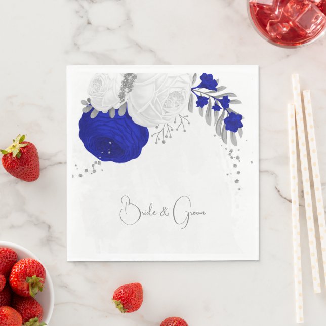 Guardanapo De Papel casamento real com flores brancas e azuis (Insitu)