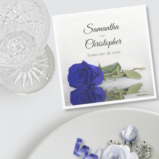 Guardanapo De Papel Casamento Real de Rosa Azul Elegante Longo (Criador carregado)