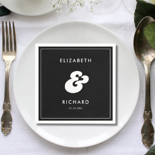Guardanapo De Papel Casamento Retro Elegante Preto e Branco