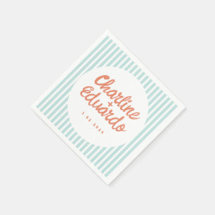 Guardanapo De Papel Casamento Retro Faixa Azul Escrita à Mão Pastel