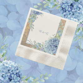 Guardanapo De Papel Casamento Romântico Blue Hydrangea Monograma