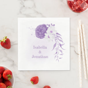 Guardanapo De Papel casamento romântico branco e roxo