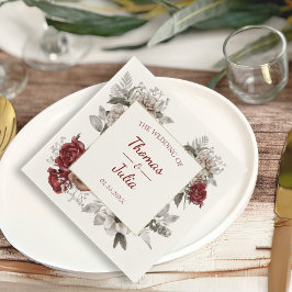 Guardanapo De Papel Casamento Romântico Burgundy e Silver Floral