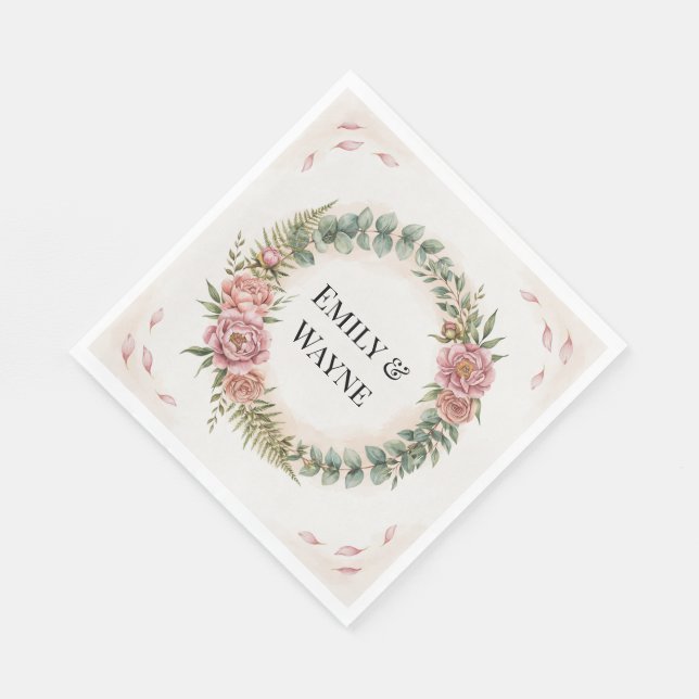 Guardanapo De Papel Casamento Romântico com Flores Rosa e Vegetação (Quina)