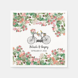 Guardanapo De Papel Casamento Romântico de Flores de Bicicletas e Aves