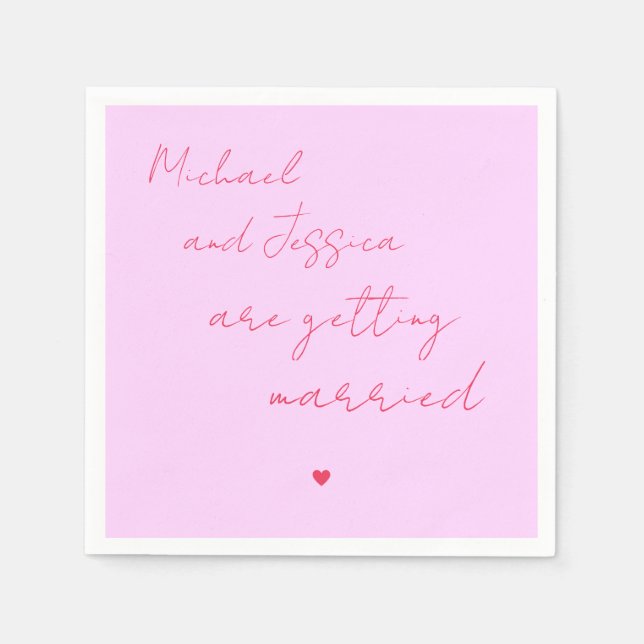 Guardanapo De Papel Casamento Romântico Elegante de Coração, Rosa e Sc (Frente)