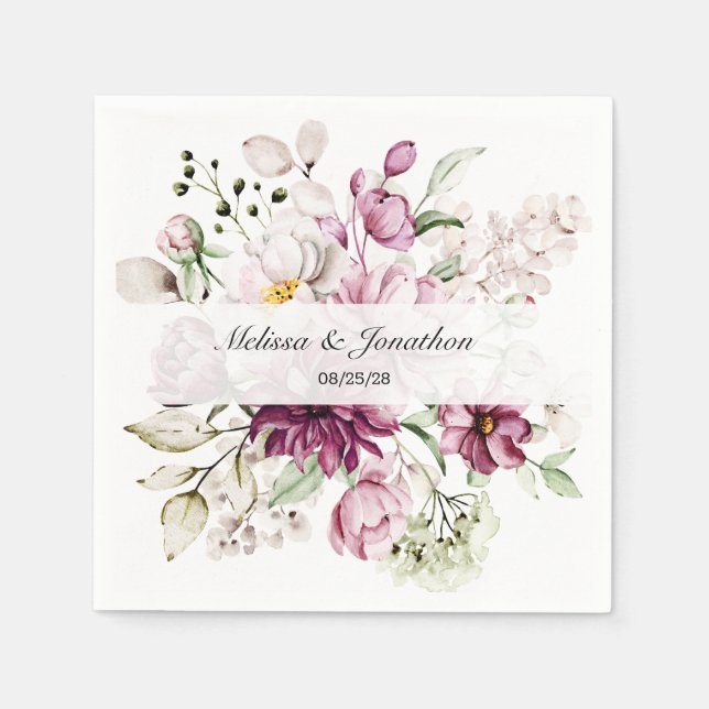 Guardanapo De Papel Casamento Romântico Floral Romântico Rosa-Rosa (Frente)