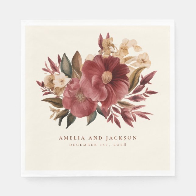 Guardanapo De Papel Casamento Romântico Vermelho e cobre (Frente)