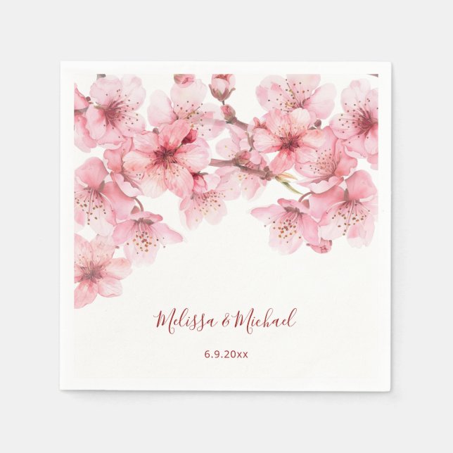 Guardanapo De Papel Casamento Rosa Branco Flor de Cerejeira (Frente)