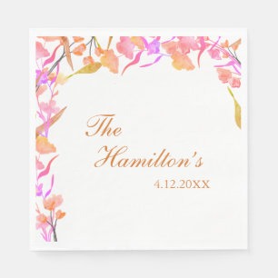 Guardanapo De Papel Casamento Rosa Brilhante e Castanho Laranja