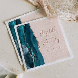 Guardanapo De Papel Casamento Rosa Dourada Teal Script Ágata