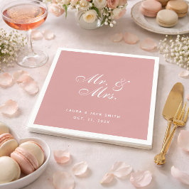 Guardanapo De Papel Casamento Rosa Mr. e Mrs. Poeira Rosa Branco Scrip