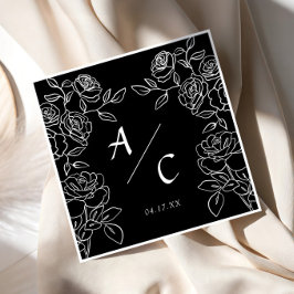 Guardanapo De Papel Casamento Rosa Preto Branco Casal Monograma Floral