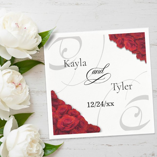 Guardanapo De Papel Casamento Rosa vermelha suave Napkin (Swirly Red Roses Paper Wedding Napkin)