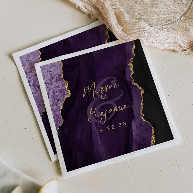 Guardanapo De Papel Casamento Roteiro Dourado Ágata Roxa (Criador carregado)