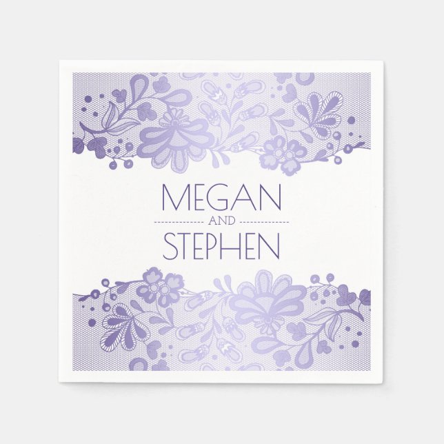 Guardanapo De Papel Casamento Roxo de Lavanda Elegante (Frente)