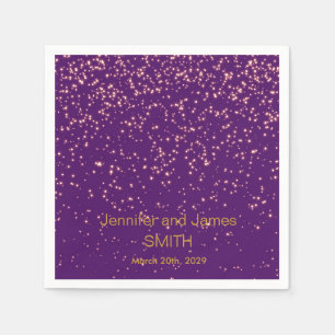 Guardanapo De Papel Casamento Roxo Personalizado Confetti Dourada Lite