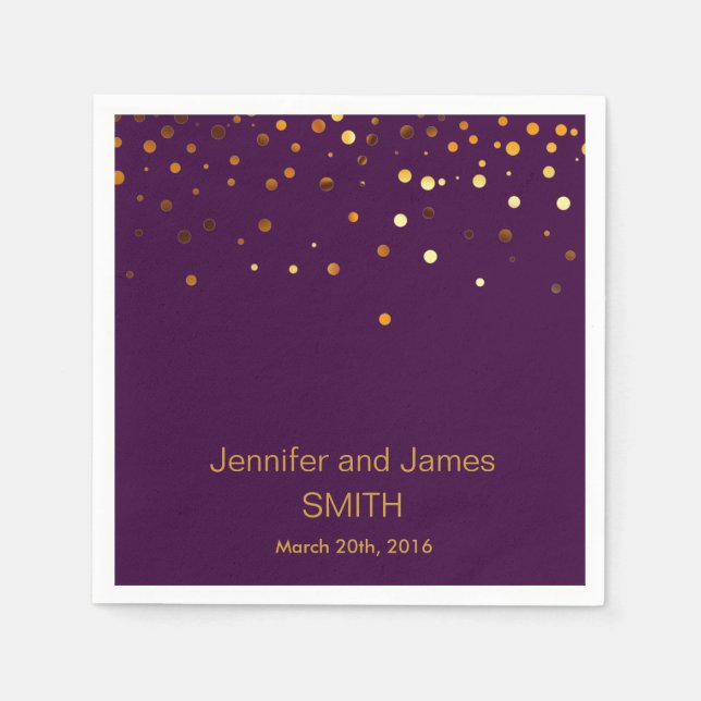 Guardanapo De Papel Casamento Roxo Personalizado Confetti Dourada Lite (Frente)