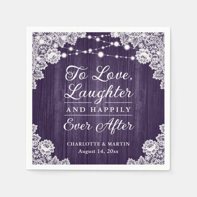 Guardanapo De Papel Casamento Roxo Rústico Rústico de Madeira Roxo (Frente)