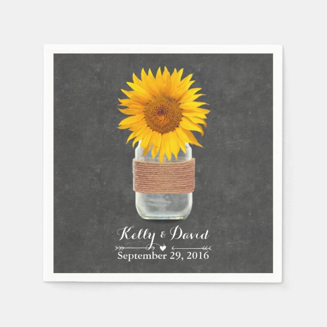 Guardanapo De Papel Casamento Russo de Chalkboard Sunflower & Mason Ja (Frente)