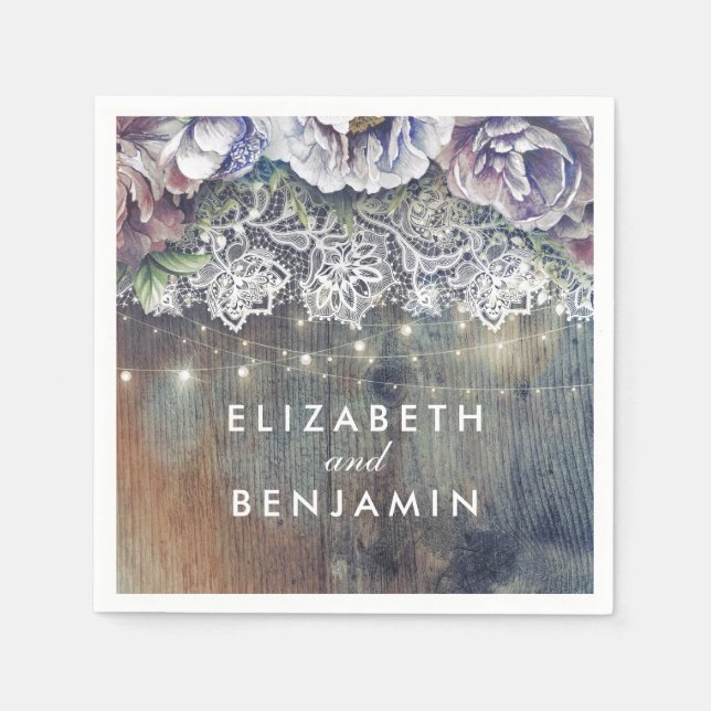 Guardanapo De Papel Casamento Russo de Locais de Flores Azuis e Maroon (Frente)