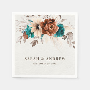 Guardanapo De Papel Casamento Russo de Terracotta Turquoise Pampas Gra