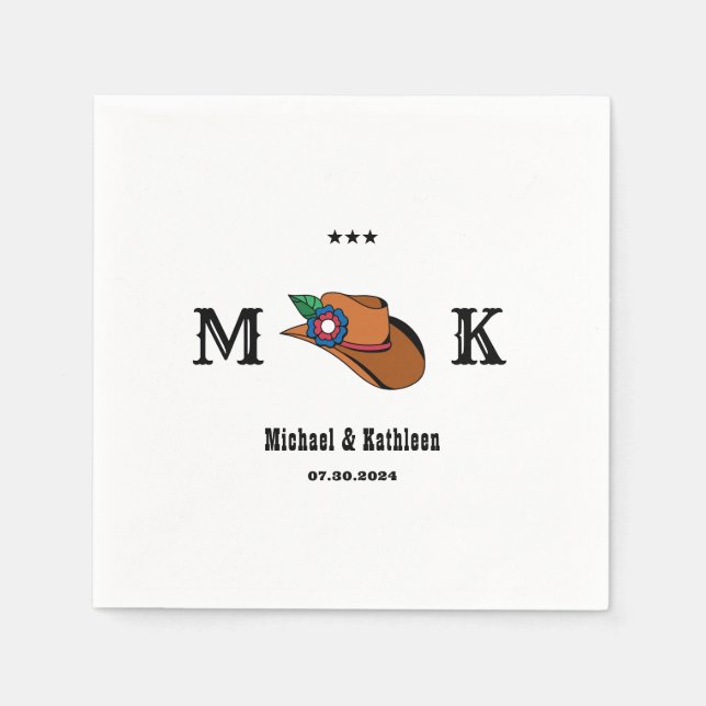 Guardanapo De Papel Casamento Russo Do País Do Chapéu Floral Ocidental (Frente)