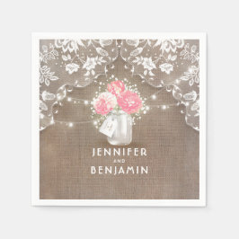 Guardanapo De Papel Casamento Russo Mason Jar Floral de Lace Burlap