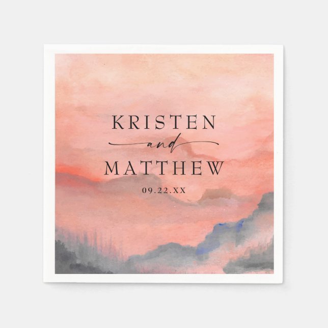 Guardanapo De Papel Casamento Russo Sunset de Watercolor Mountain (Frente)