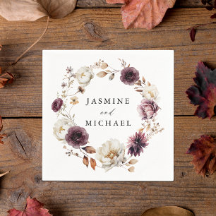 Guardanapo De Papel Casamento Rustic Autumn Marsala Floral Wreath